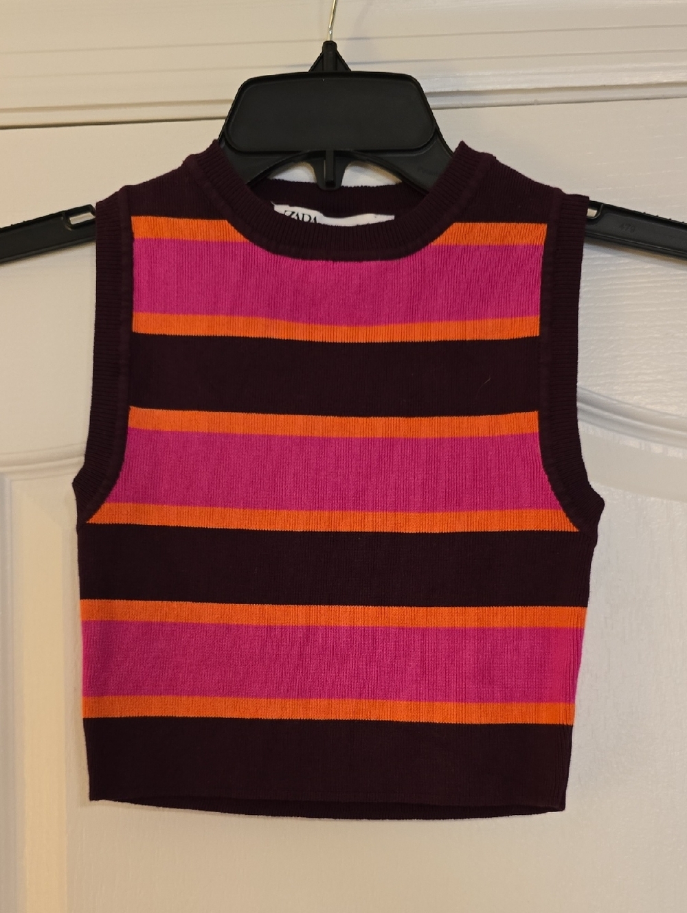 Zara Ribbed Colorblock Crop Top — Berry, Pink & Orange